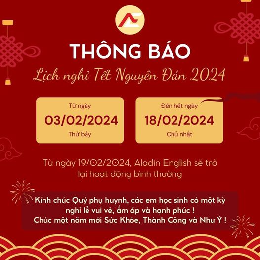 THÔNG BÁO LỊCH NGHỈ TẾT NGUYÊN ĐÁN 2024